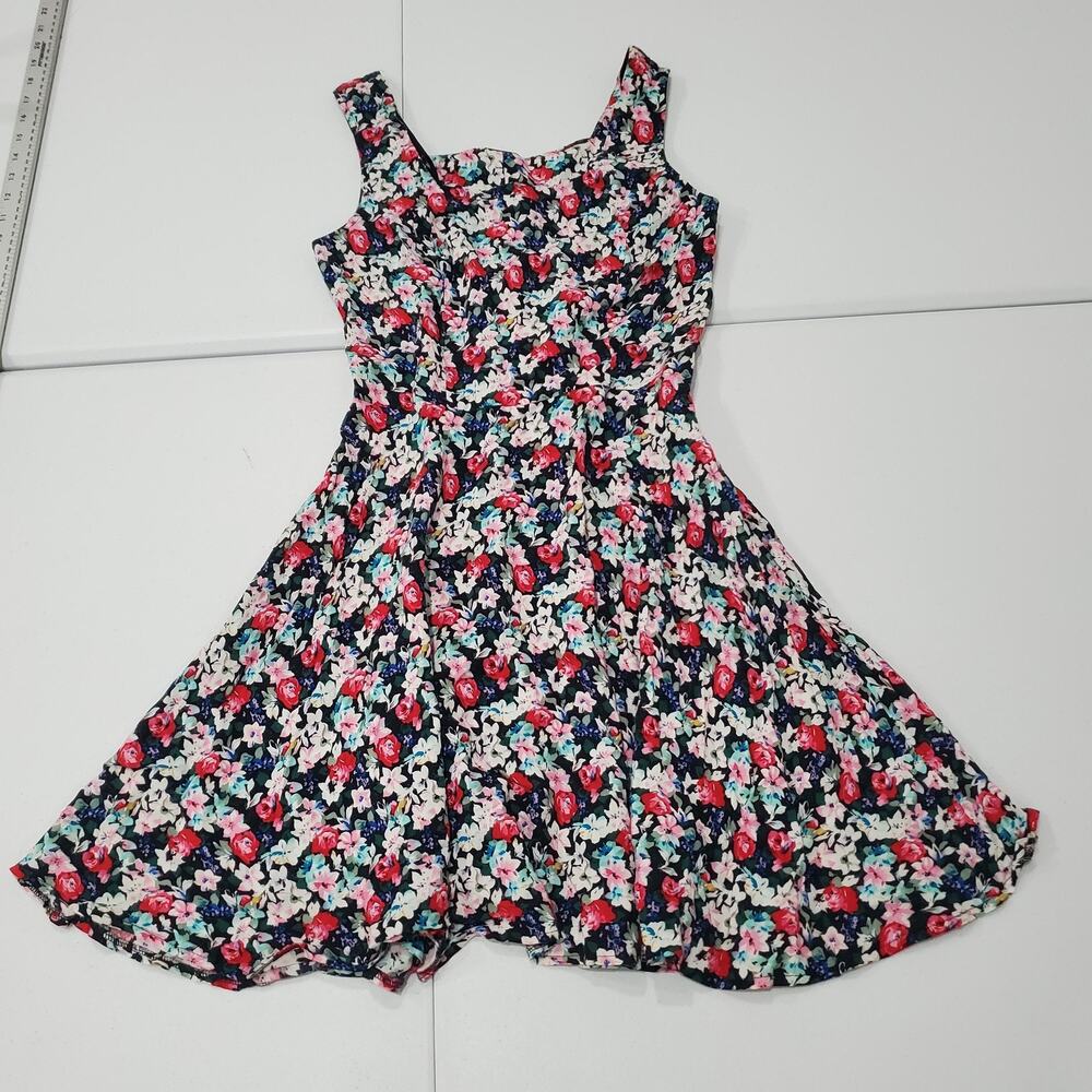 90s All That Jazz Dress Womens 8 Black Floral Fit & Flare Sundress Summer corset